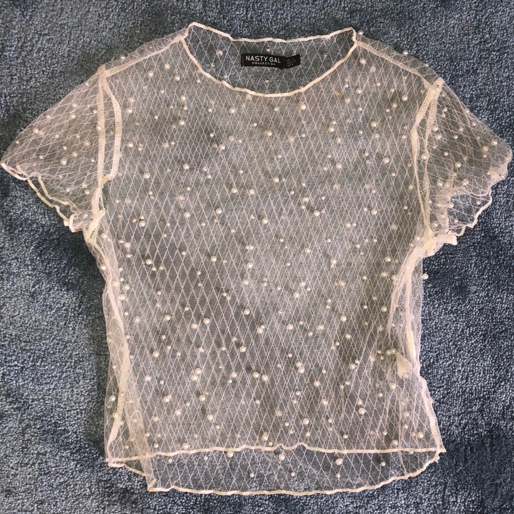 Sheer White Crop with Pearls